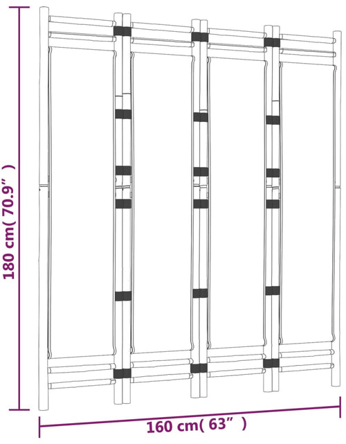 Încărcați imaginea în vizualizatorul Galerie, Separator de cameră pliabil cu 4 panouri 160 cm bambus și pânză
