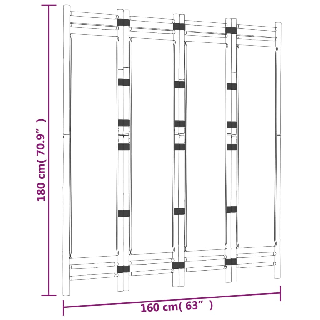 Separator de cameră pliabil cu 4 panouri 160 cm bambus și pânză