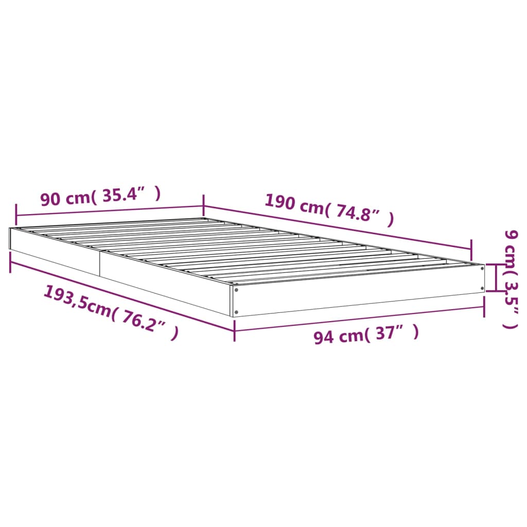 Cadru de pat, alb, 90x190 cm, single, lemn masiv de pin