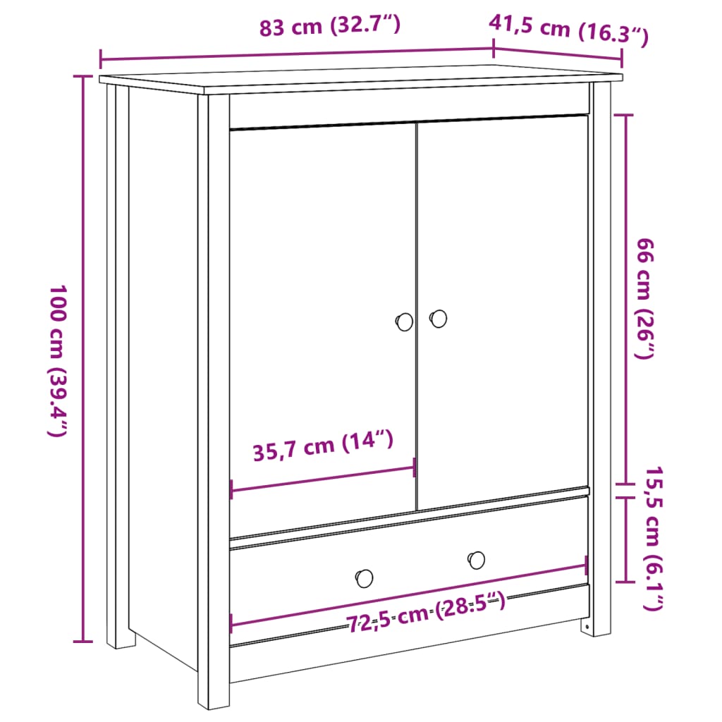 Dulap, 83x41,5x100 cm, lemn masiv de pin