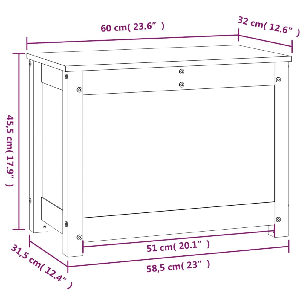 Cutie de depozitare, 60x32x45,5 cm, lemn masiv de pin