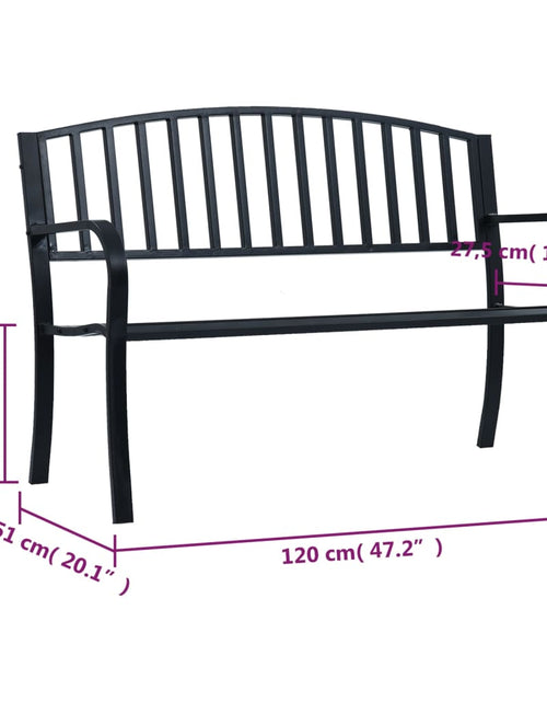 Încărcați imaginea în vizualizatorul Galerie, Bancă de grădină din oțel, negru, 120 cm
