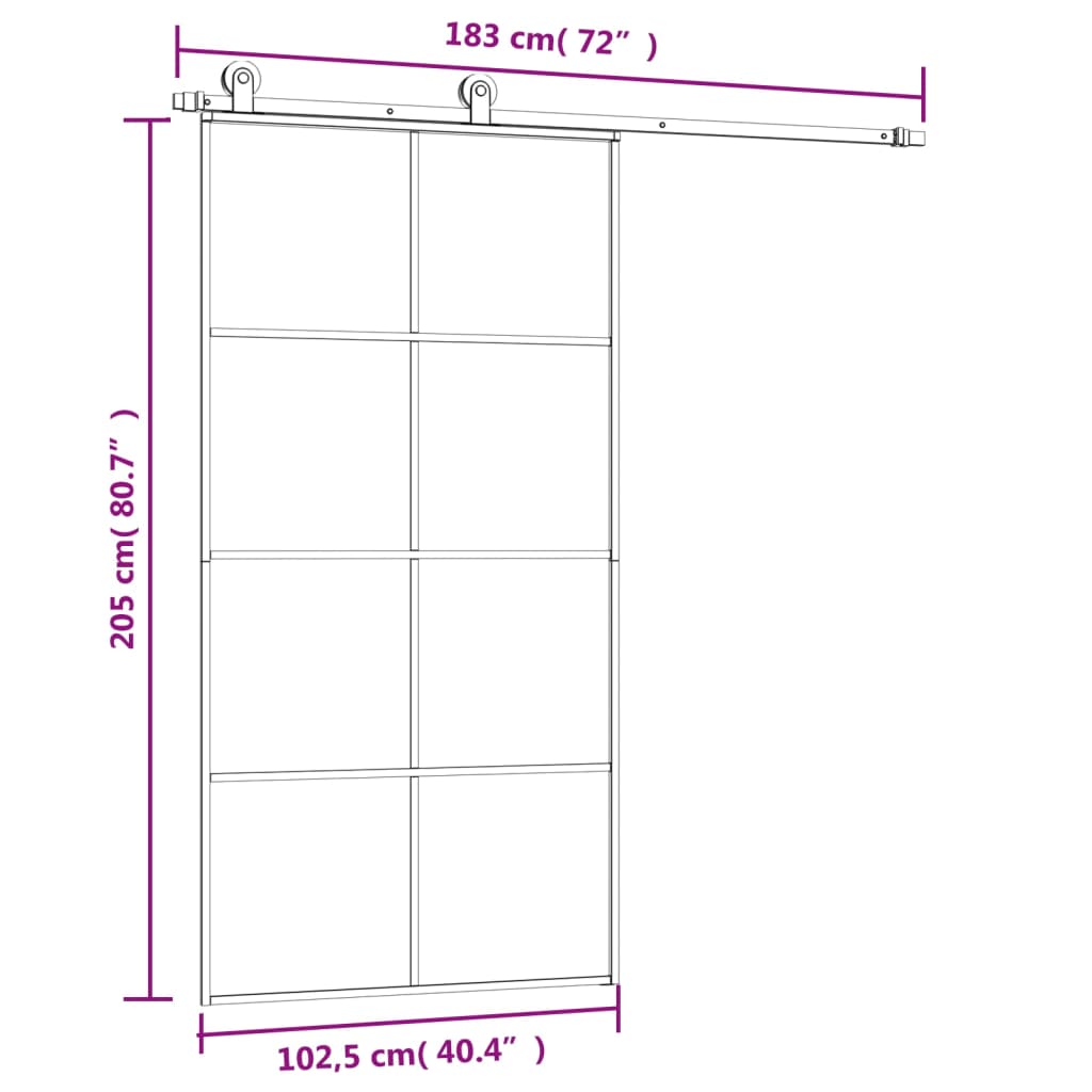 Ușă glisantă cu set feronerie 102,5x205 cm sticlă ESG/aluminiu