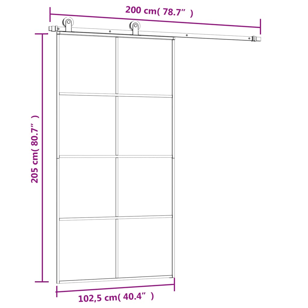 Ușă glisantă cu set feronerie 102,5x205 cm sticlă ESG/aluminiu