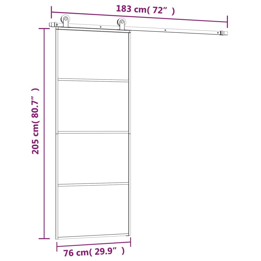 Ușă glisantă cu set feronerie, 76x205 cm, sticlă ESG/aluminiu