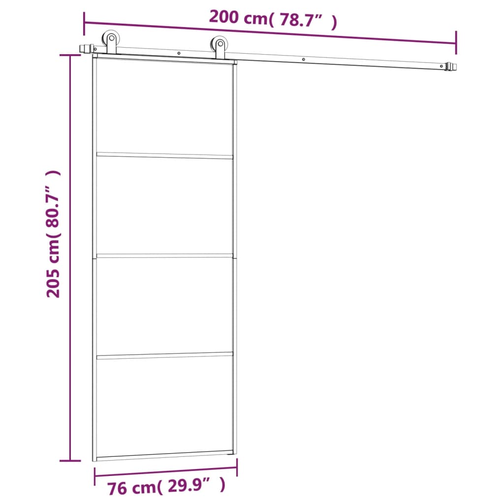 Ușă glisantă cu set feronerie, 76x205 cm, sticlă ESG/aluminiu