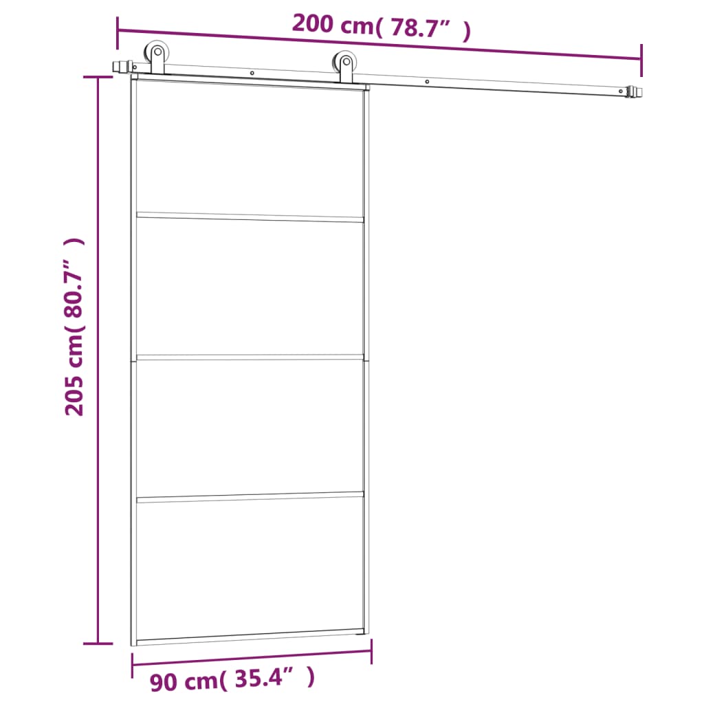 Ușă glisantă cu set feronerie, 90x205 cm, sticlă ESG/aluminiu