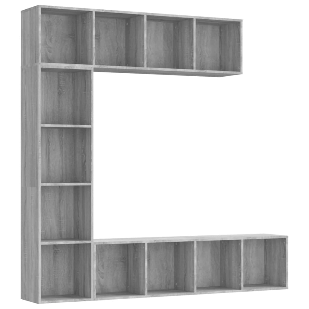 Set dulap TV/cărți, 3 piese, sonoma gri, 180x30x180 cm