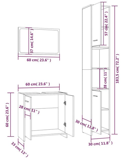 Încărcați imaginea în vizualizatorul Galerie, Set mobilier de baie, 3 piese, gri sonoma, lemn prelucrat
