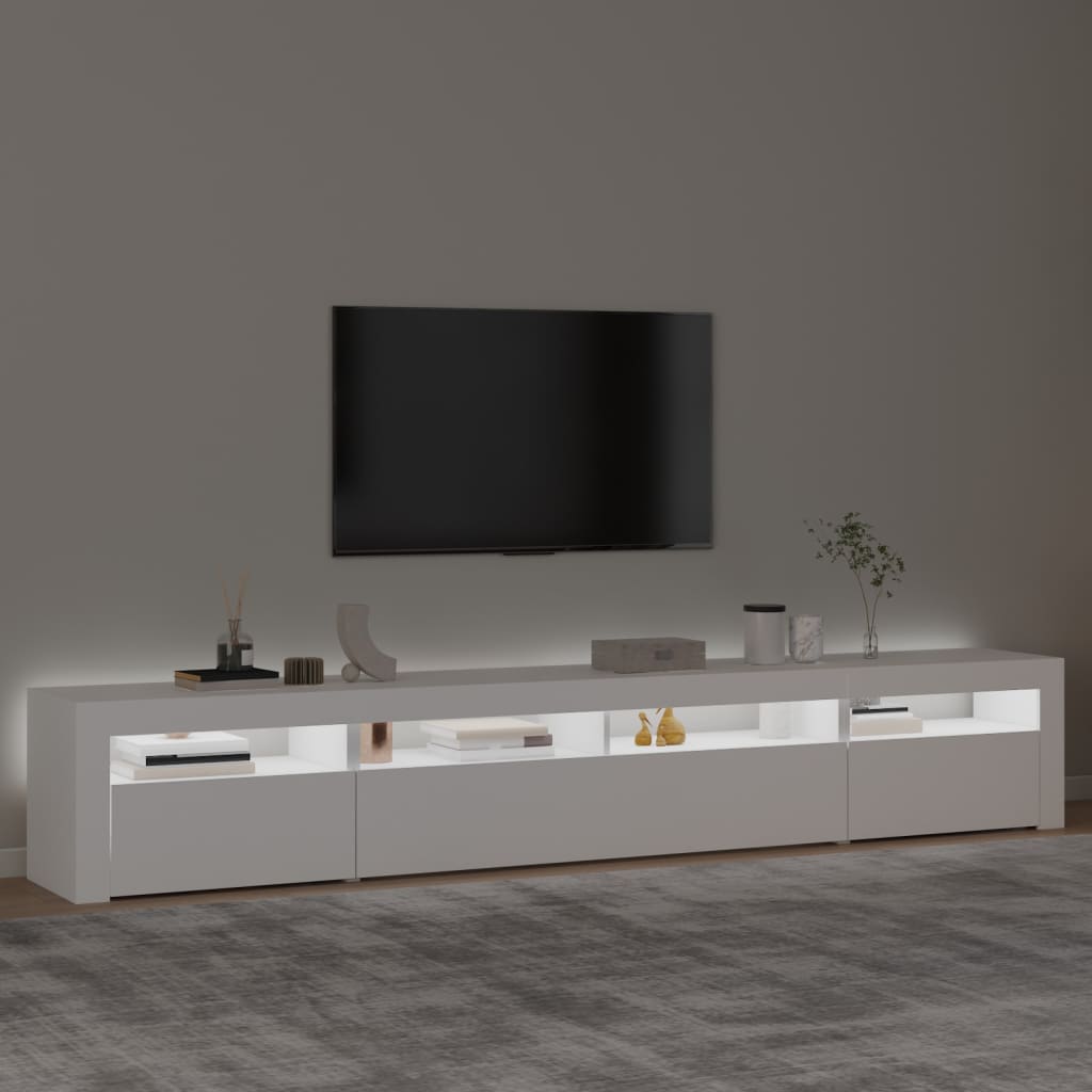 Comodă TV cu lumini LED, alb, 240x35x40 cm