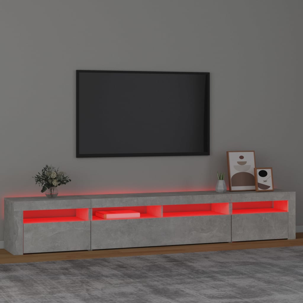 Comodă TV cu lumini LED, gri beton, 240x35x40 cm