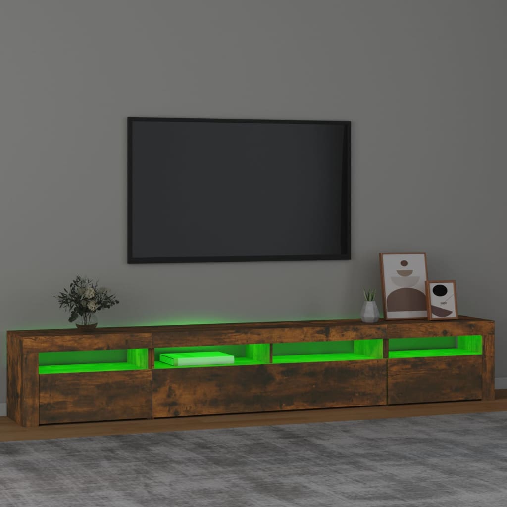 Comodă TV cu lumini LED, stejar fumuriu, 240x35x40cm