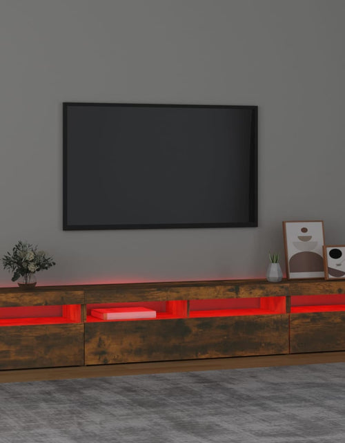 Загрузите изображение в средство просмотра галереи, Comodă TV cu lumini LED, stejar fumuriu, 240x35x40cm
