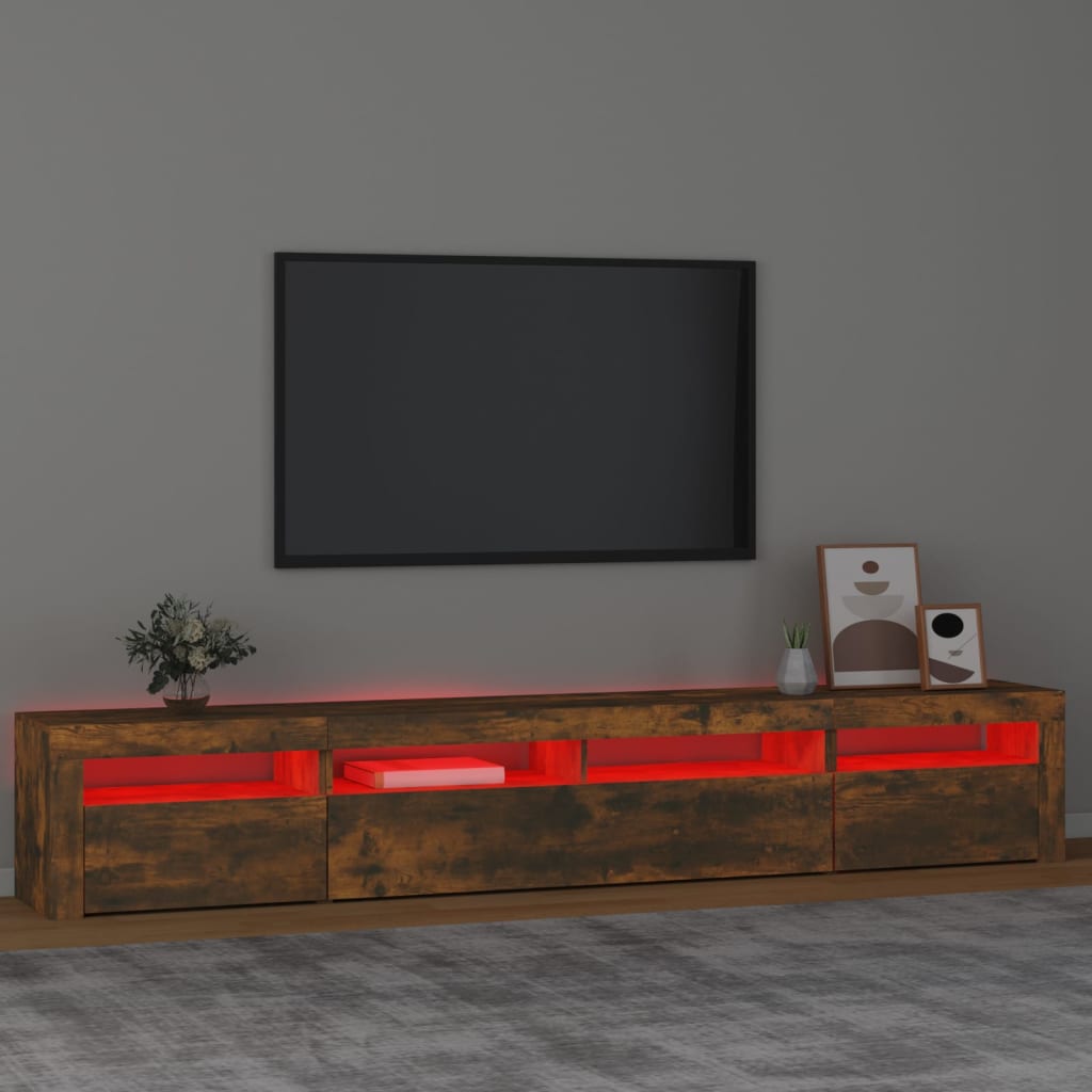 Comodă TV cu lumini LED, stejar fumuriu, 240x35x40cm