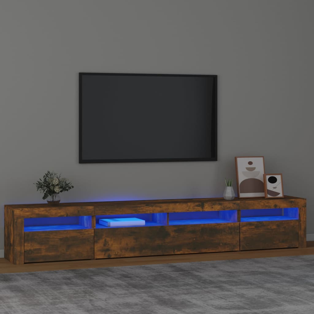 Comodă TV cu lumini LED, stejar fumuriu, 240x35x40cm