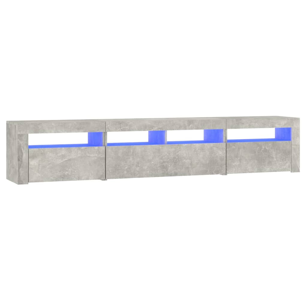 Comodă TV cu lumini LED, gri beton, 210x35x40 cm