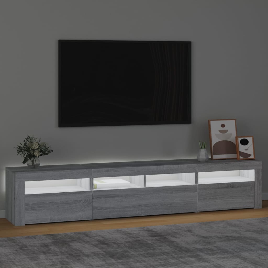 Comodă TV cu lumini LED, gri sonoma, 210x35x40 cm