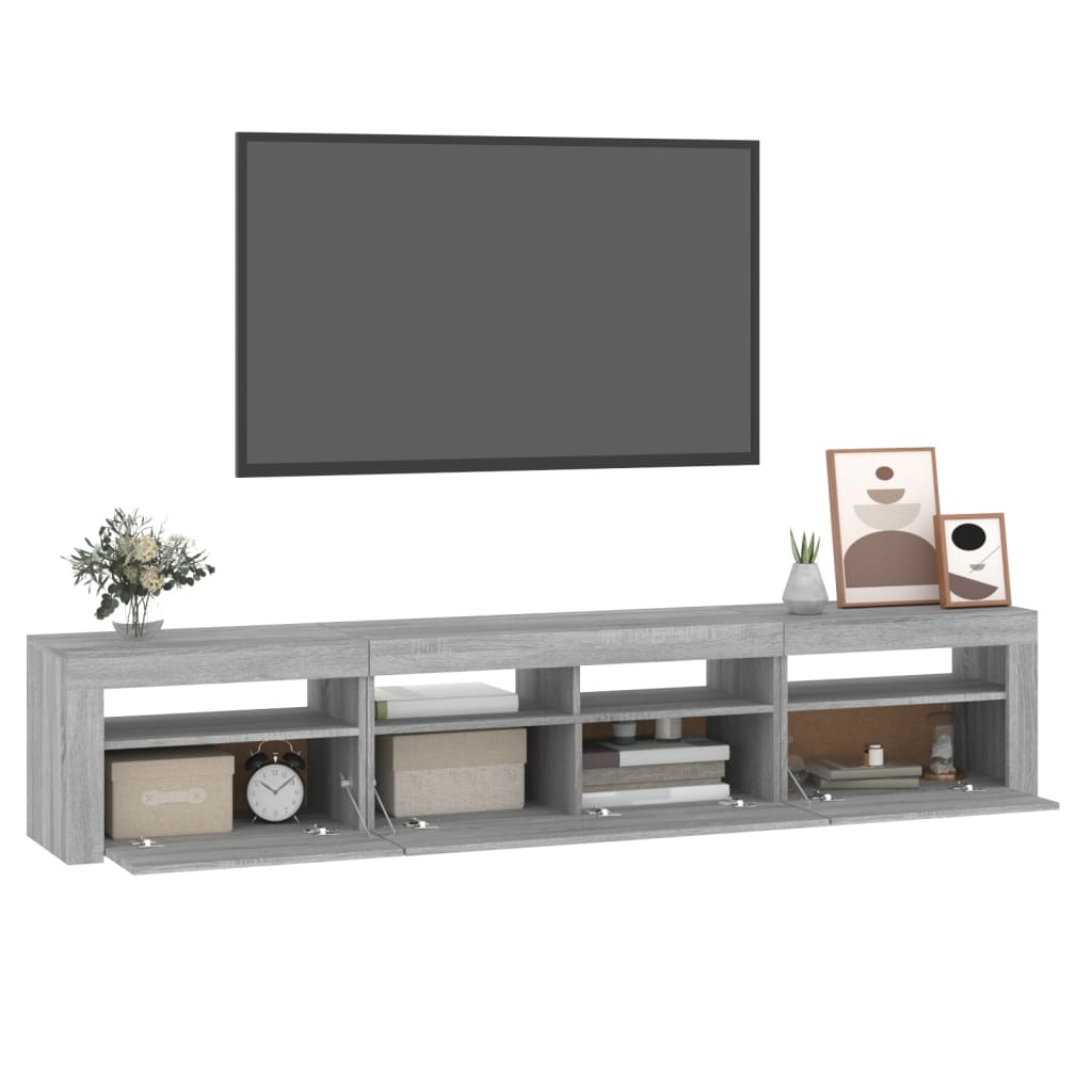 Comodă TV cu lumini LED, gri sonoma, 210x35x40 cm