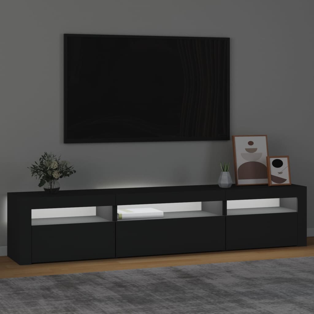 Comodă TV cu lumini LED, negru, 195x35x40 cm