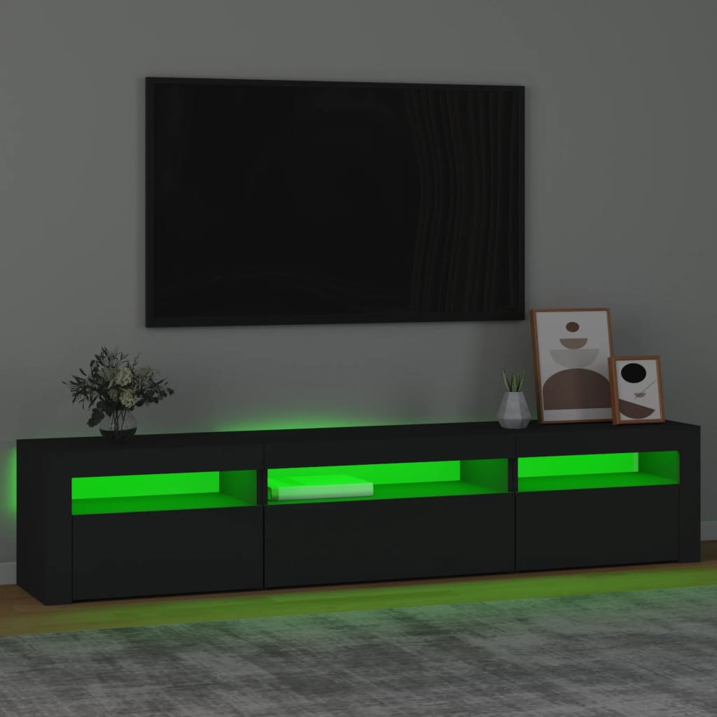 Comodă TV cu lumini LED, negru, 195x35x40 cm