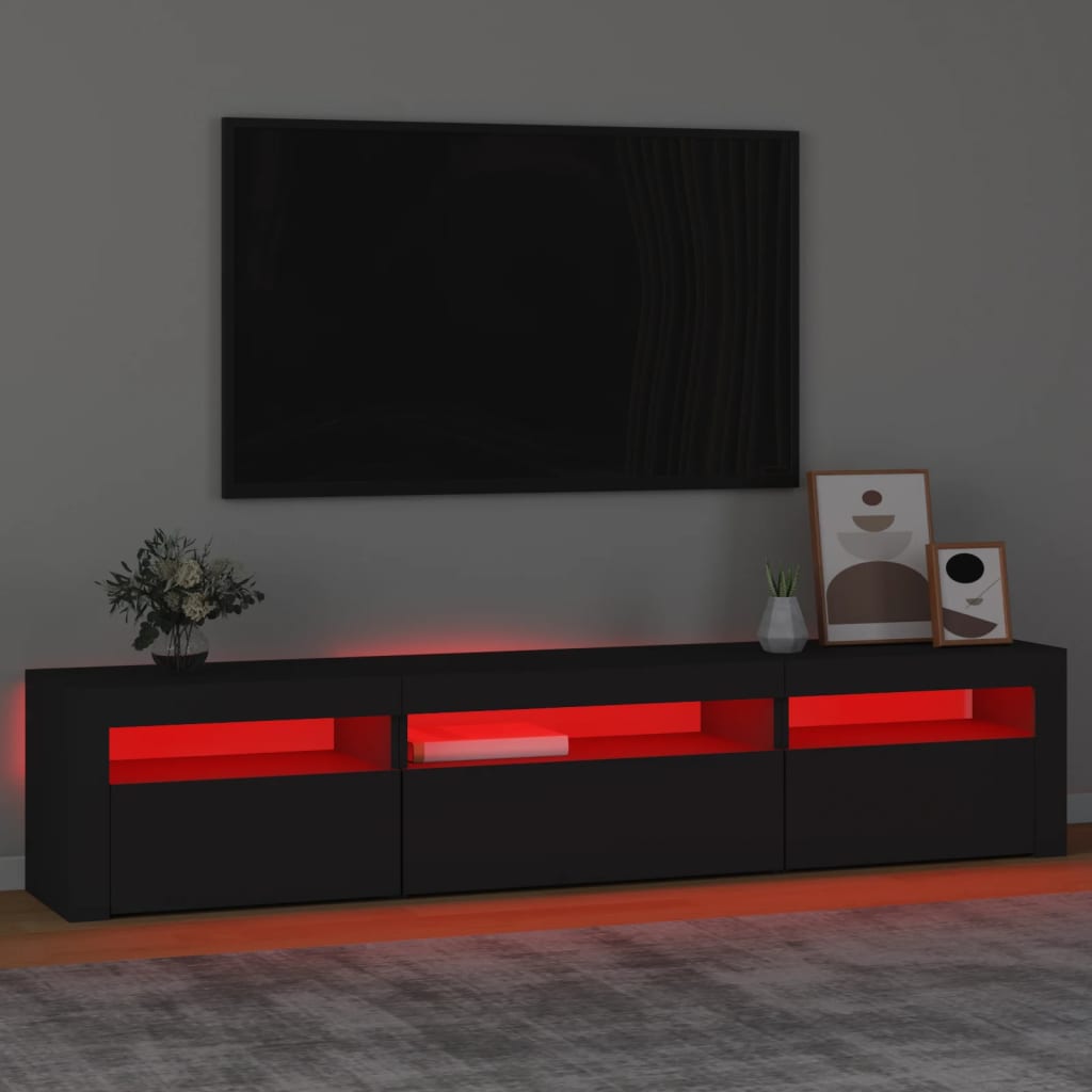 Comodă TV cu lumini LED, negru, 195x35x40 cm