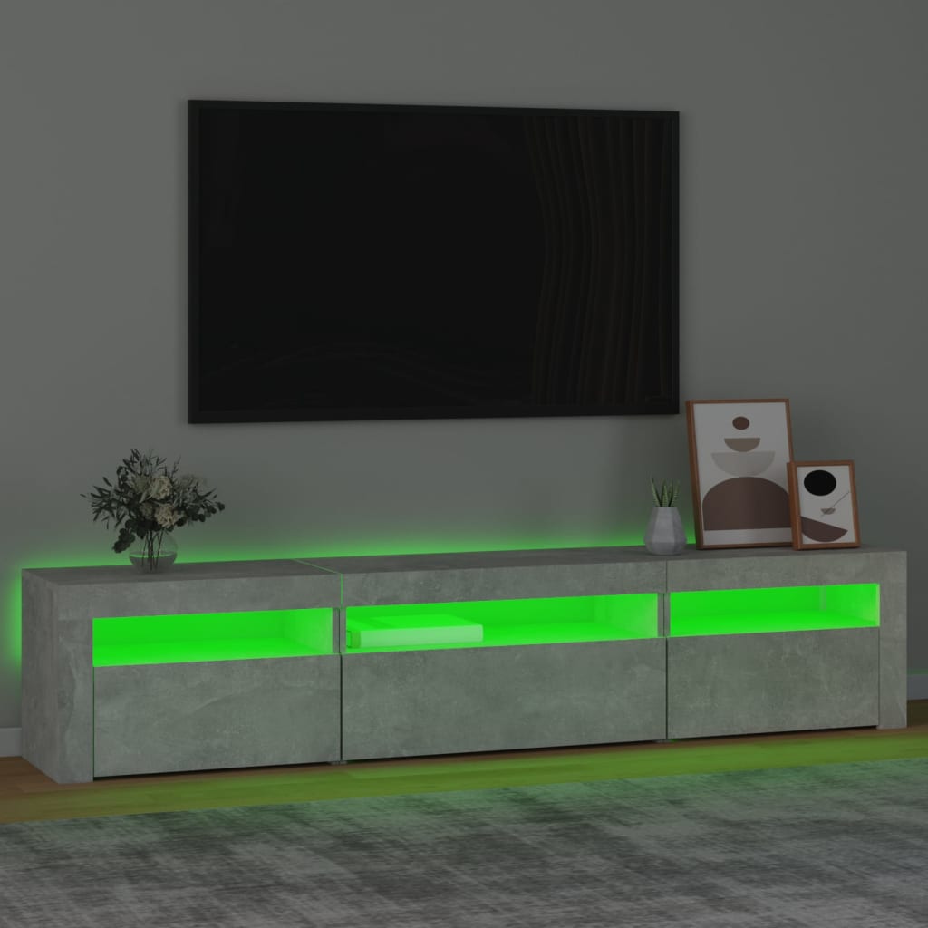 Comodă TV cu lumini LED, gri beton, 195x35x40 cm