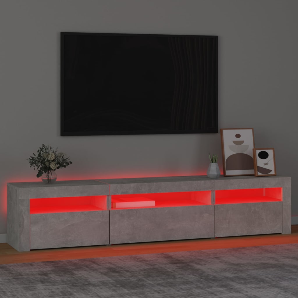 Comodă TV cu lumini LED, gri beton, 195x35x40 cm