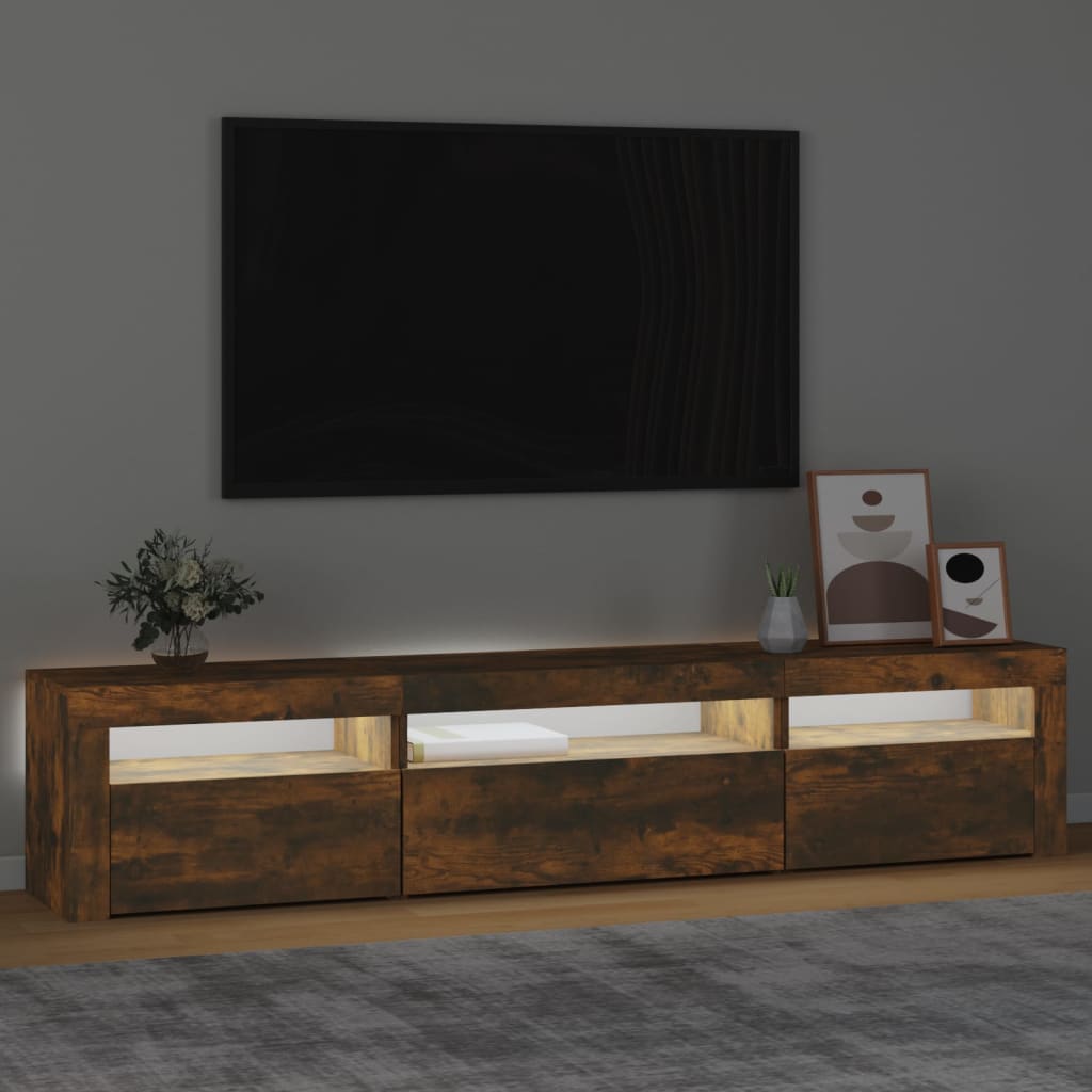 Comodă TV cu lumini LED, stejar fumuriu, 195x35x40 cm