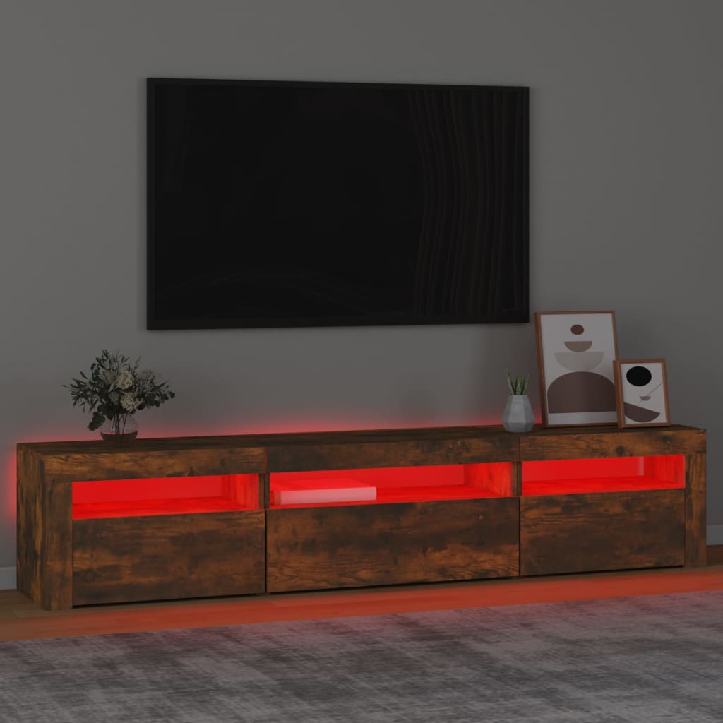 Comodă TV cu lumini LED, stejar fumuriu, 195x35x40 cm