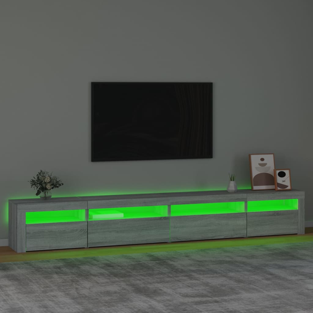 Comodă TV cu lumini LED, gri sonoma, 270x35x40 cm