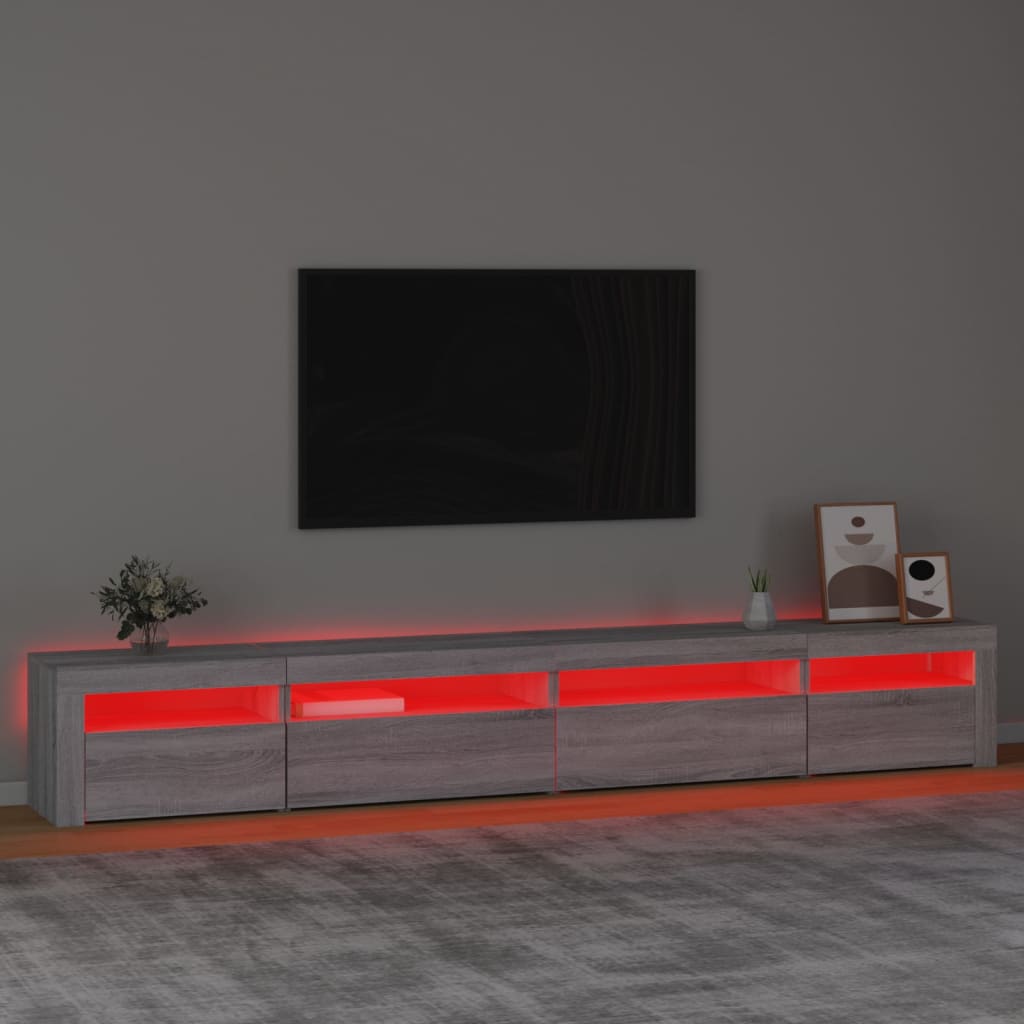 Comodă TV cu lumini LED, gri sonoma, 270x35x40 cm