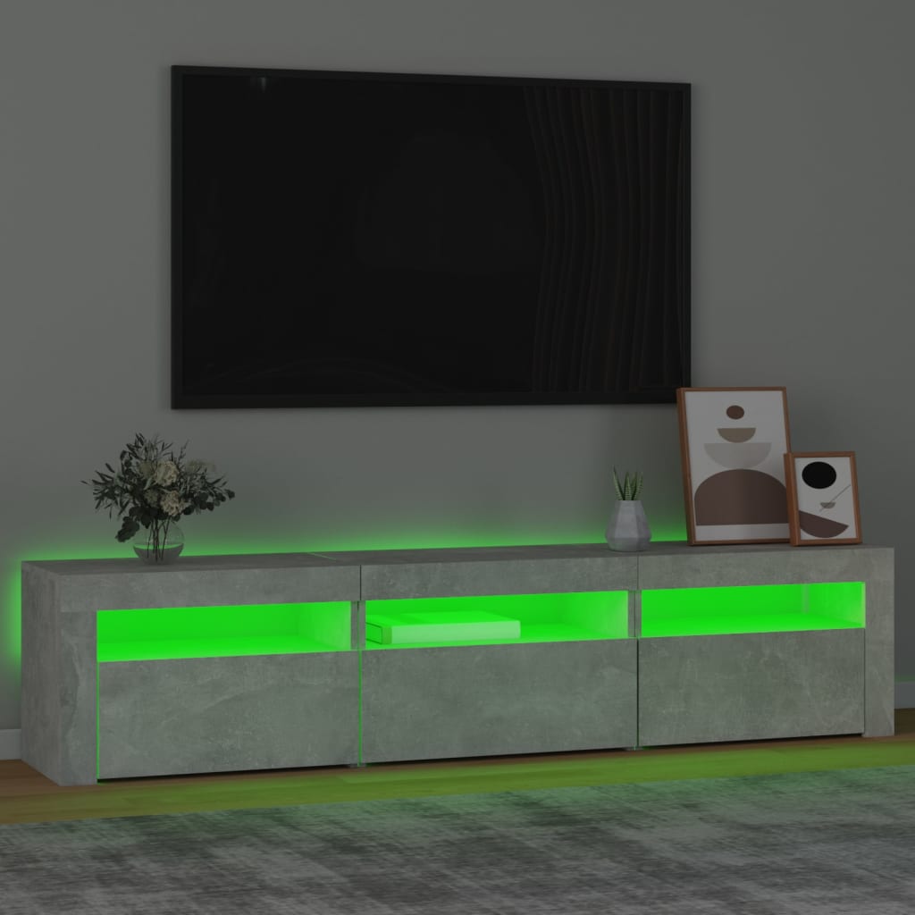 Comodă TV cu lumini LED, gri beton, 180x35x40 cm