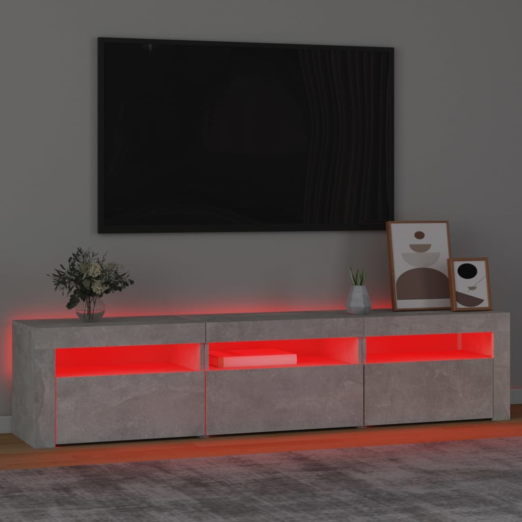 Comodă TV cu lumini LED, gri beton, 180x35x40 cm