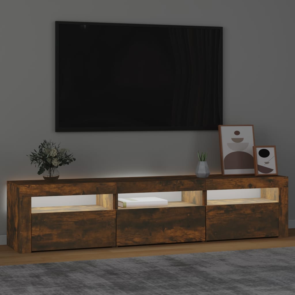 Comodă TV cu lumini LED, stejar fumuriu, 180x35x40 cm