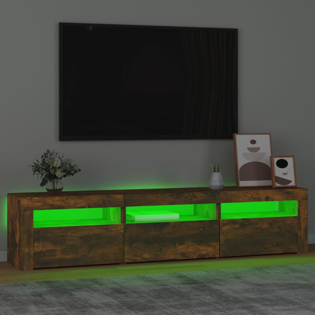 Comodă TV cu lumini LED, stejar fumuriu, 180x35x40 cm