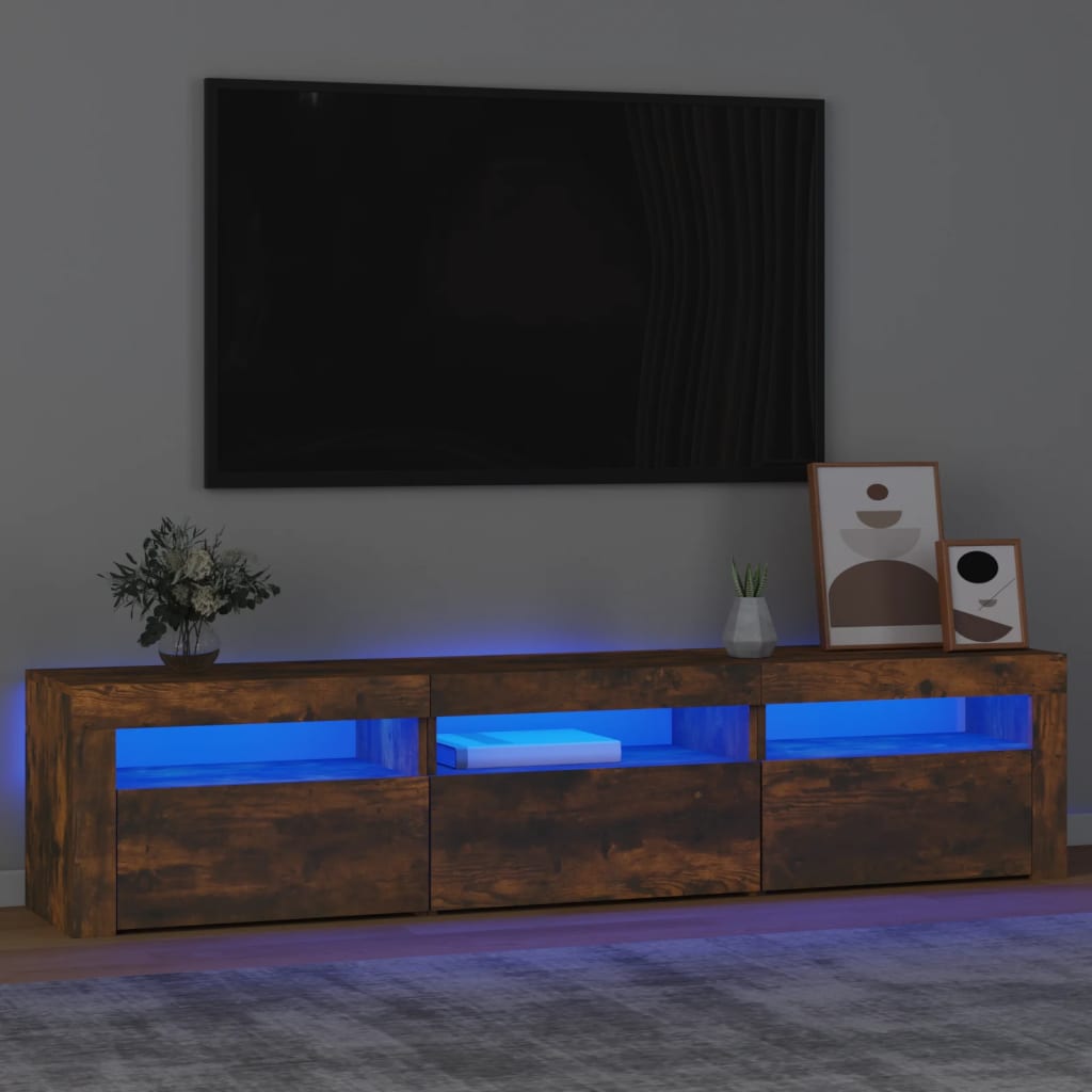 Comodă TV cu lumini LED, stejar fumuriu, 180x35x40 cm