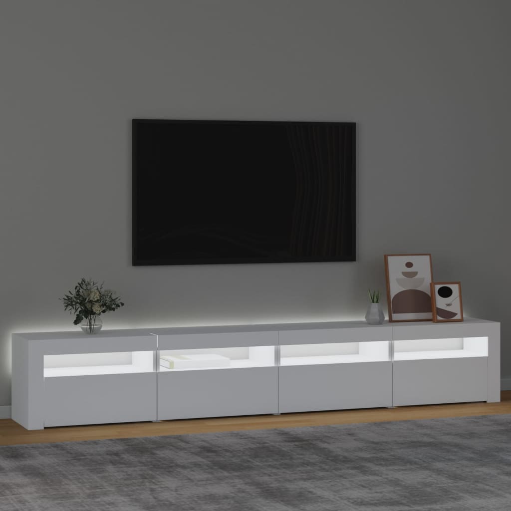 Comodă TV cu lumini LED, alb, 240x35x40 cm