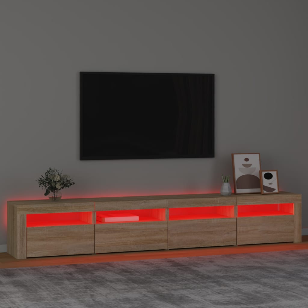 Comodă TV cu lumini LED, stejar sonoma, 240x35x40cm