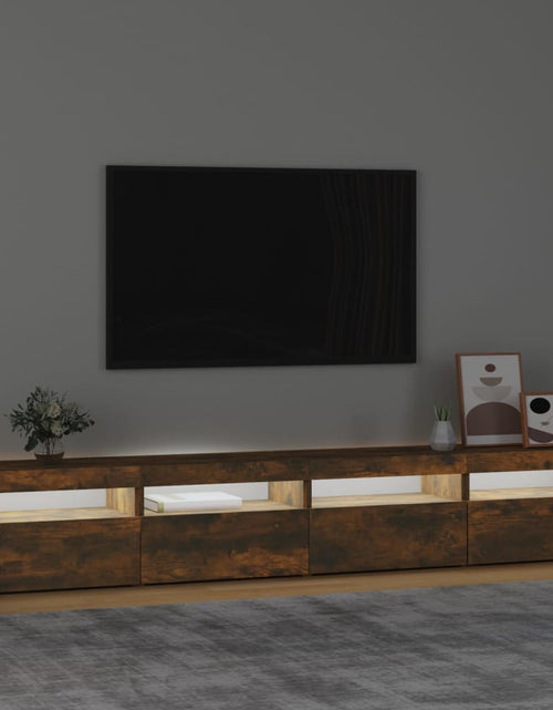 Загрузите изображение в средство просмотра галереи, Comodă TV cu lumini LED, stejar fumuriu, 240x35x40cm
