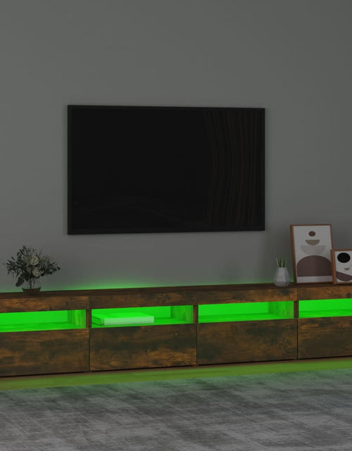 Загрузите изображение в средство просмотра галереи, Comodă TV cu lumini LED, stejar fumuriu, 240x35x40cm
