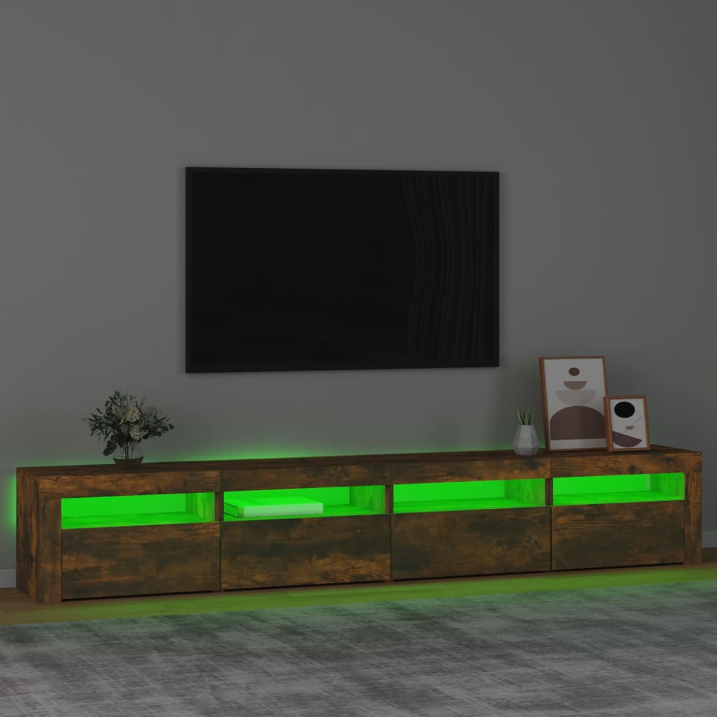 Comodă TV cu lumini LED, stejar fumuriu, 240x35x40cm