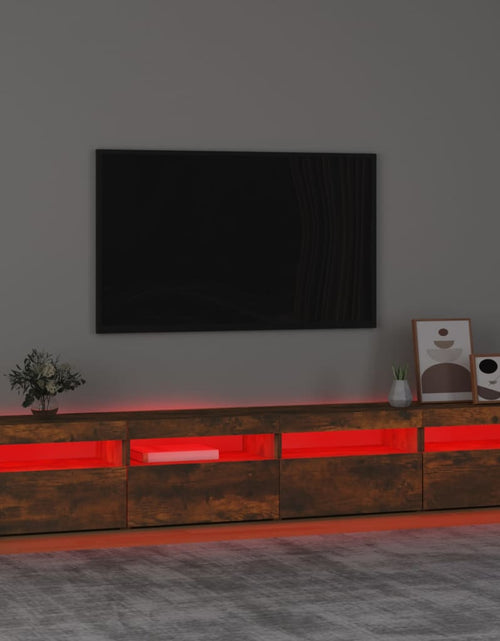 Загрузите изображение в средство просмотра галереи, Comodă TV cu lumini LED, stejar fumuriu, 240x35x40cm
