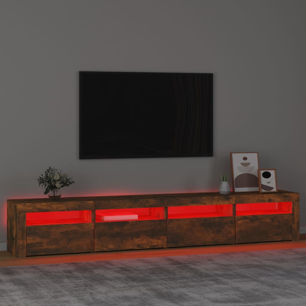 Comodă TV cu lumini LED, stejar fumuriu, 240x35x40cm