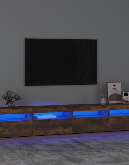 Загрузите изображение в средство просмотра галереи, Comodă TV cu lumini LED, stejar fumuriu, 240x35x40cm
