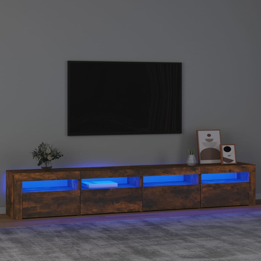 Comodă TV cu lumini LED, stejar fumuriu, 240x35x40cm