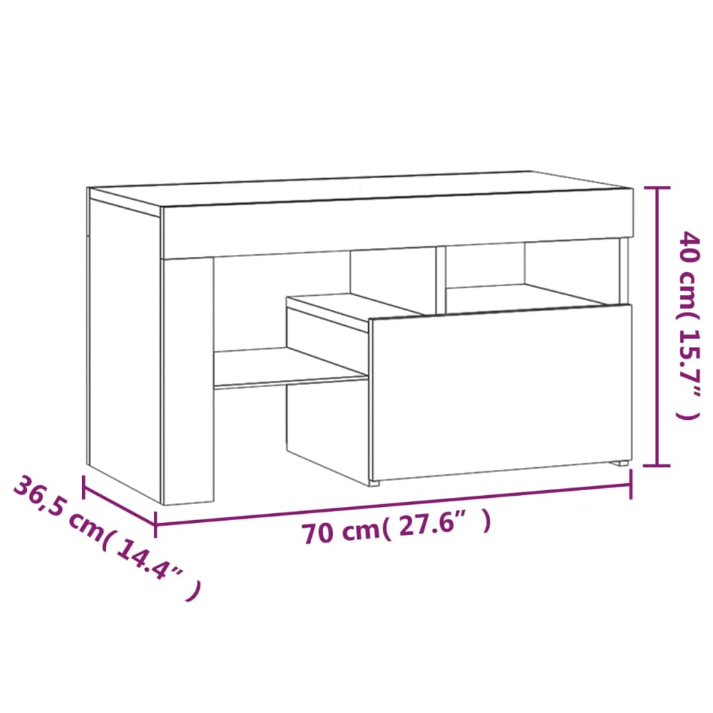 Noptiere cu lumini LED, 2 buc., alb, 70x36,5x40 cm