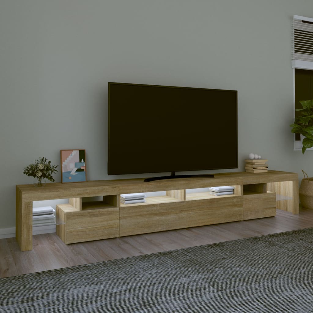 Comodă TV cu lumini LED, stejar sonoma,260x36,5x40cm