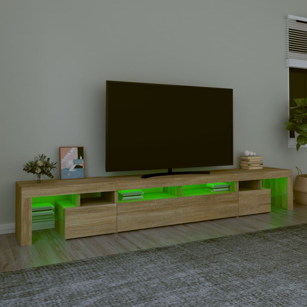 Comodă TV cu lumini LED, stejar sonoma,260x36,5x40cm