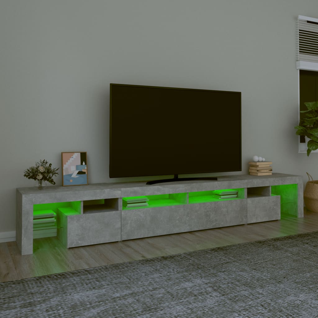 Comodă TV cu lumini LED, gri beton, 260x36,5x40cm