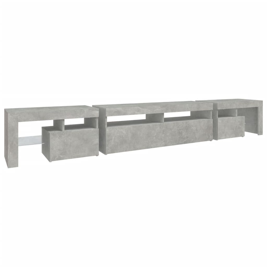 Comodă TV cu lumini LED, gri beton, 260x36,5x40cm